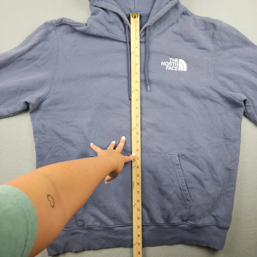 The North Face Hoodie Mens XL Blue Fleece Pullover Graphic Logo Kangaroo Pocket